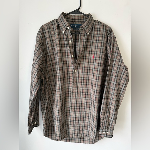 Ralph Lauren Classic Fit Checkered Shirt Button Down Dress Shirt Green Black L